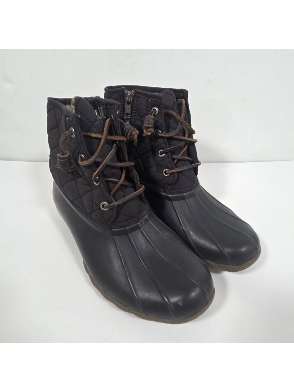 Sperry Womens Saltwater BOOTS Black Quilted Nylon Black size 6.5